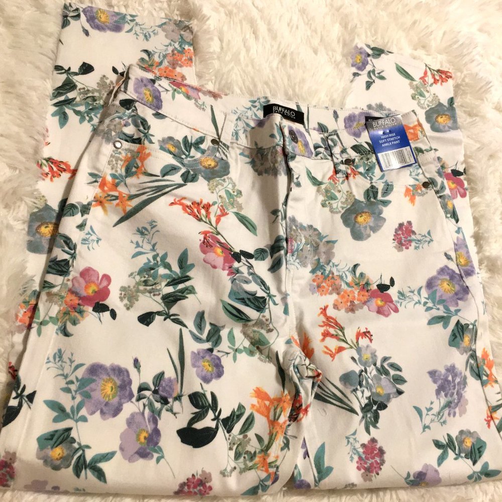 Buffalo David Bitton White Floral High-Rise Jeans